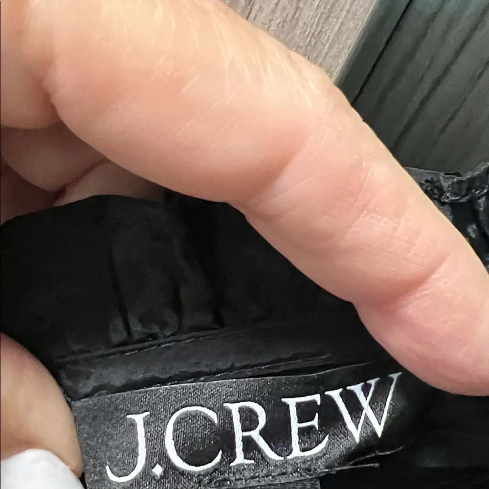 J. Crew Black Crinkled Midi Dress with Shoulder Ruffle and Side Slit NWT